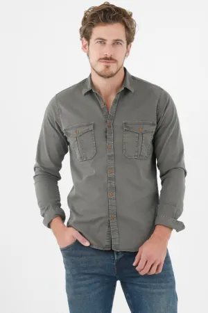 Camisa manga larga verde para hombre