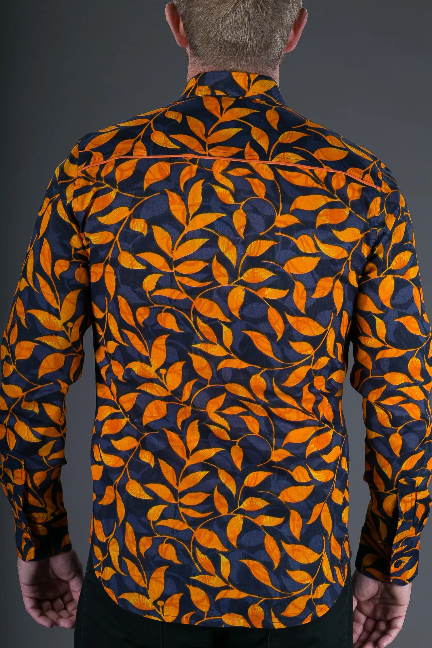 Blue Orange Floral Print Cotton Slim and Regular Fit Mens Shirt Long Sleeve