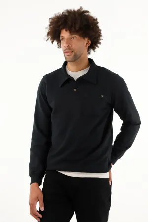 Buzo negro tipo polo para hombre