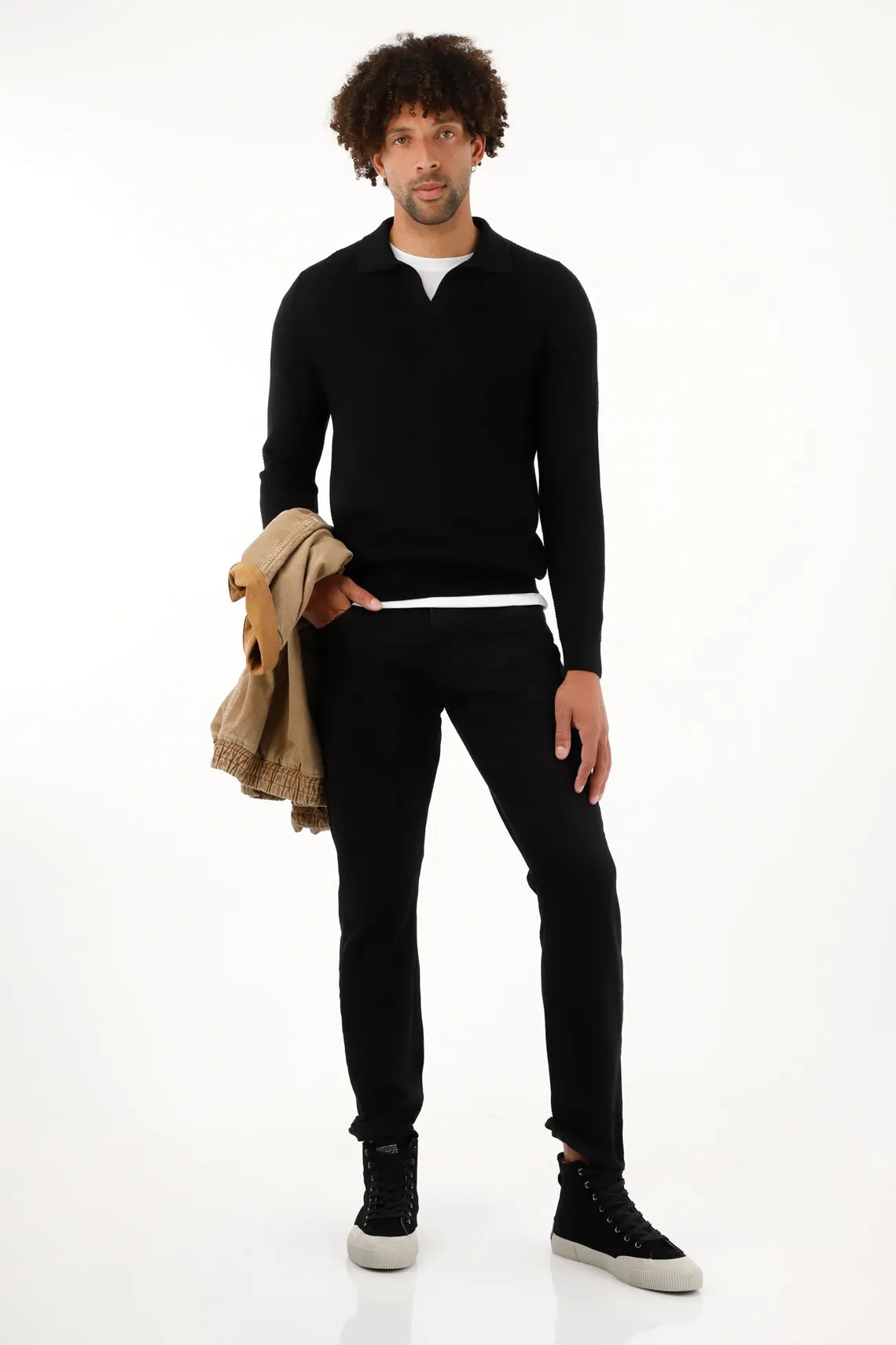 Buzo tipo polo negro para hombre