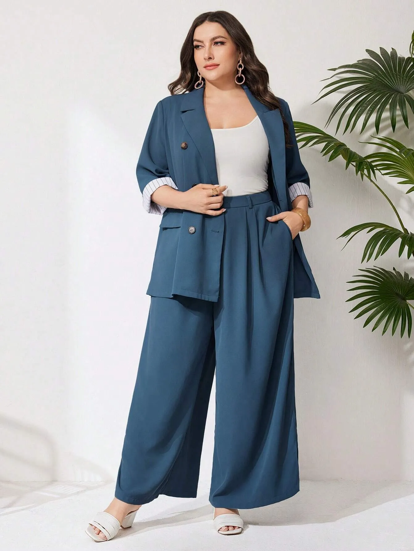 Calça de Terno Largo Casuais Plus Size - Anne