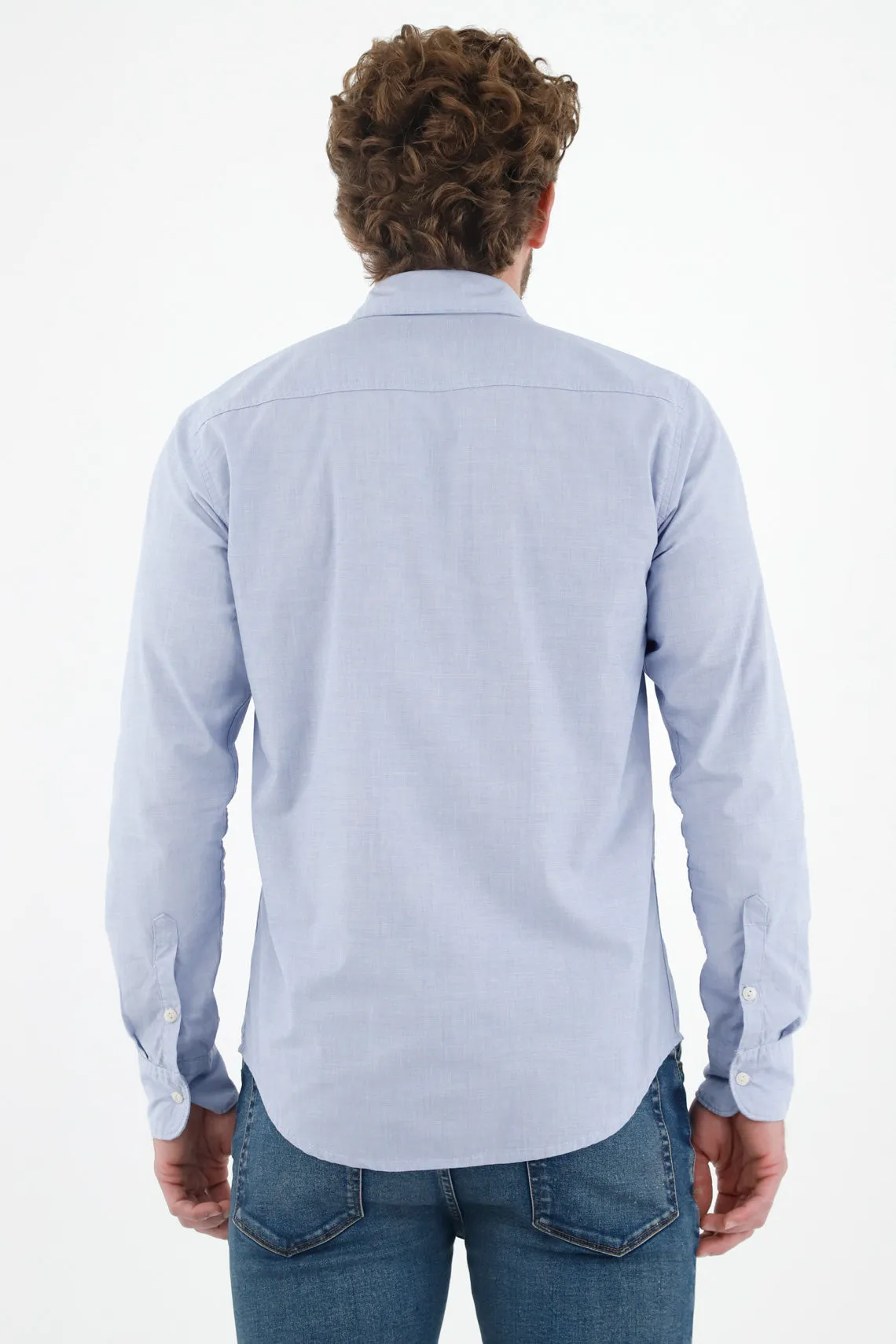 Camisa azul con cuello francés para hombre