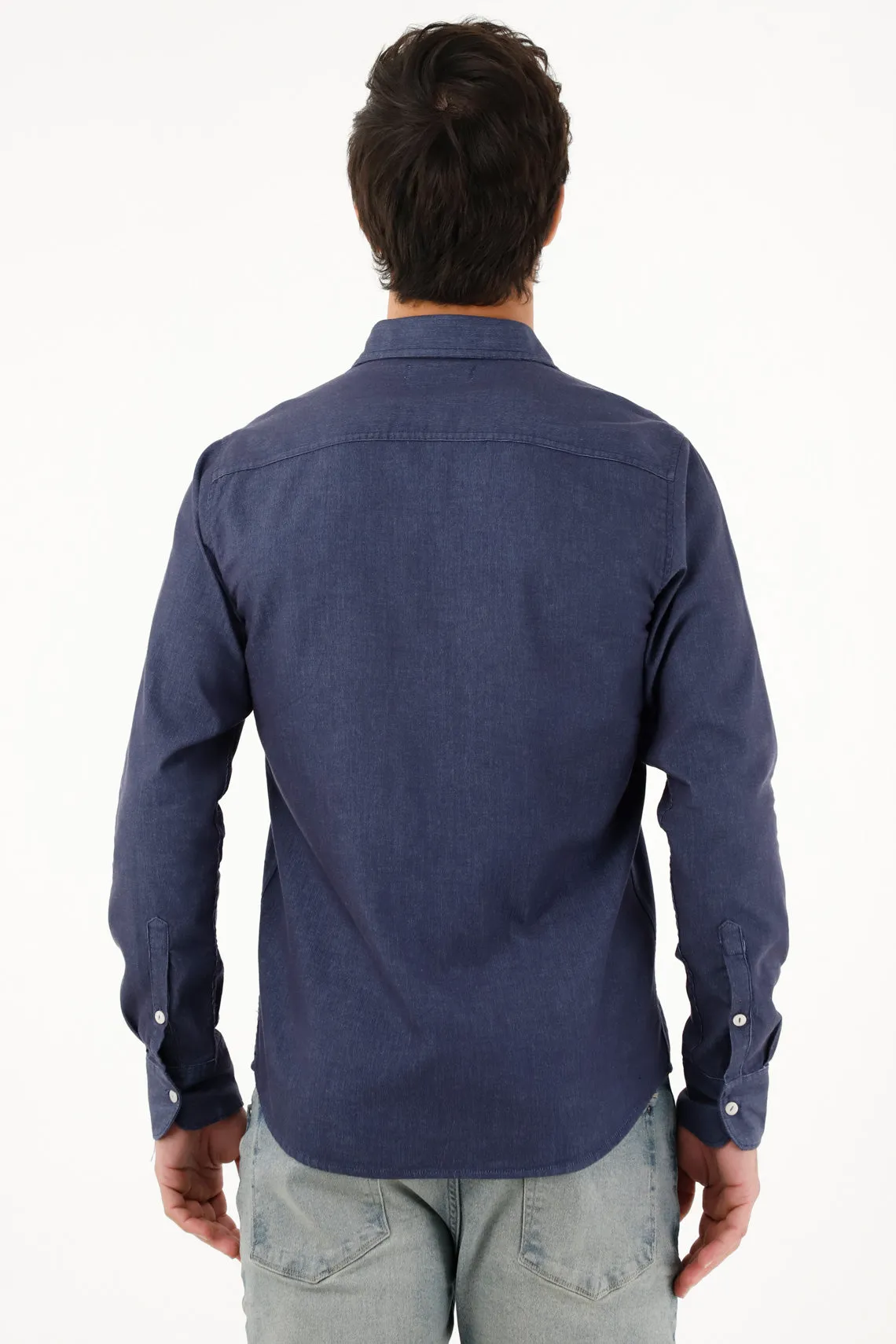 Camisa azul oscura Regular fit preteñida para hombre