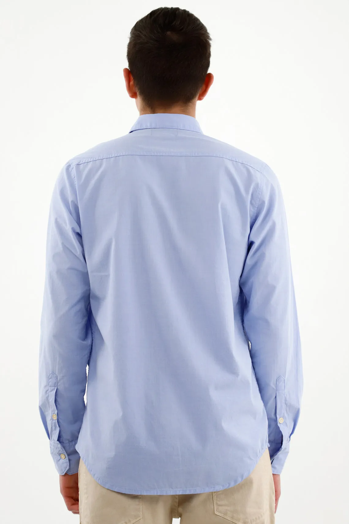 Camisa azul preteñida para hombre