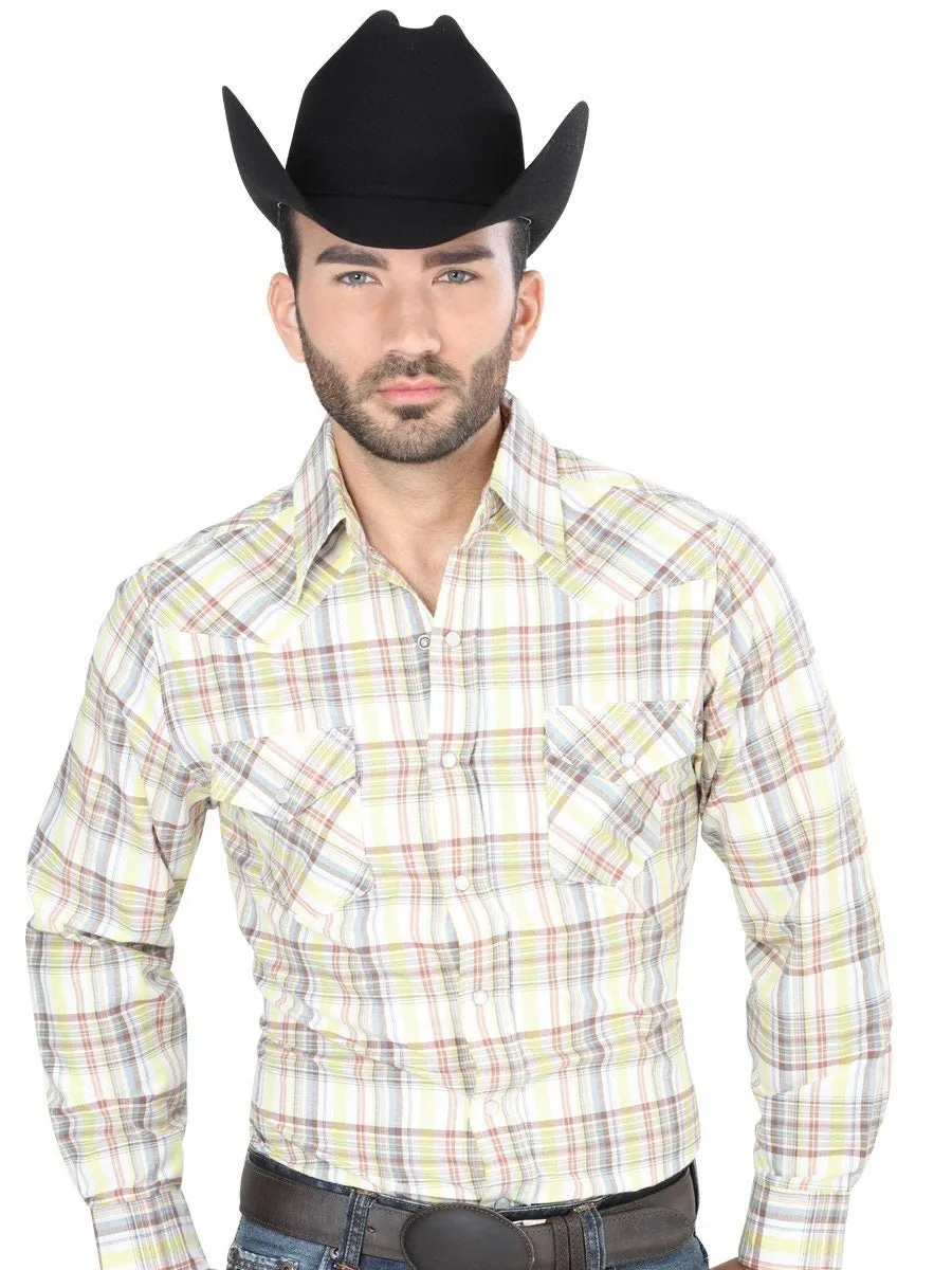 Camisa Casual Manga Larga para Hombre 'El General' *AMARILLO/CAFE-41701*