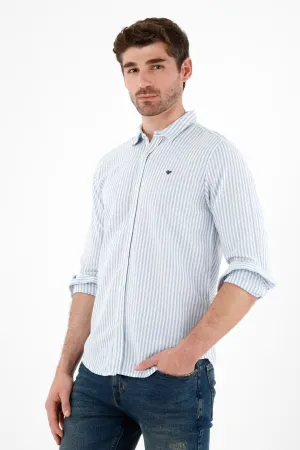 Camisa con raqueta bordada azul para hombre