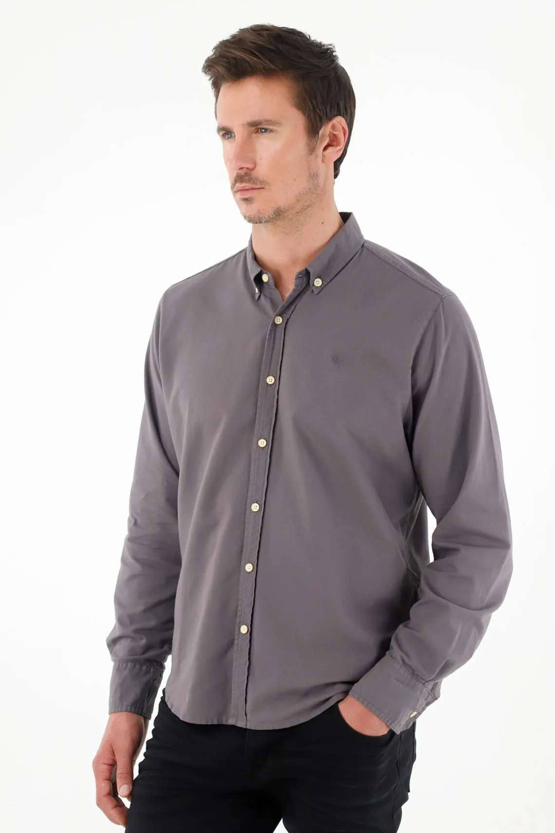 Camisa de botones gris para hombre