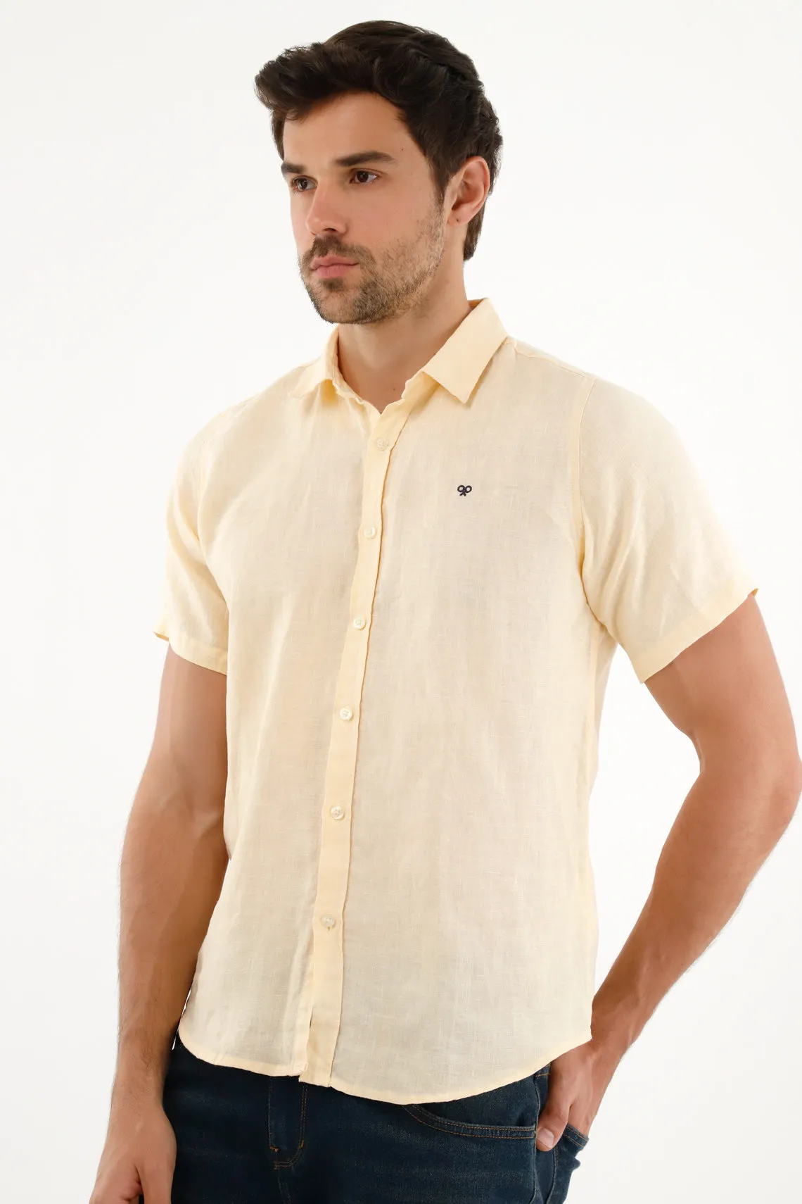 Camisa en lino amarilla para hombre