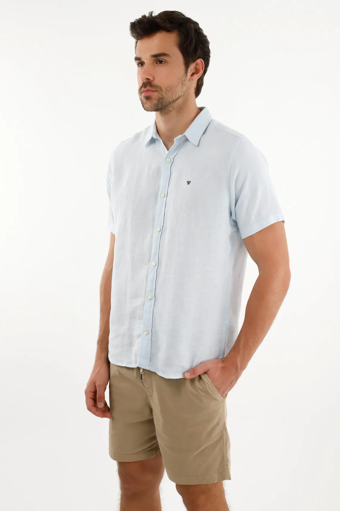 Camisa en lino azul para hombre