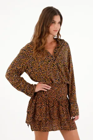 Camisa manga larga animal print para mujer