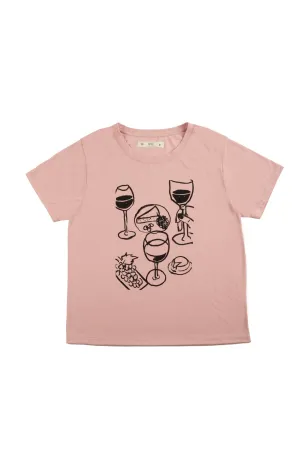 Camiseta rosada de manga corta para mujer