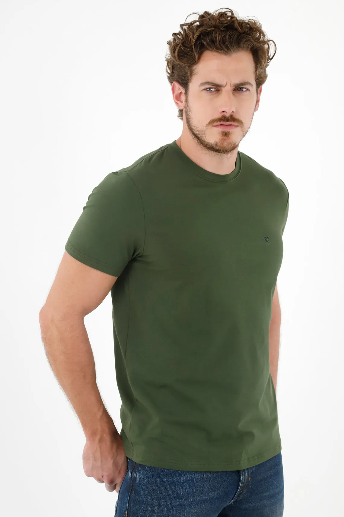 Camiseta verde cuello redondo para hombre