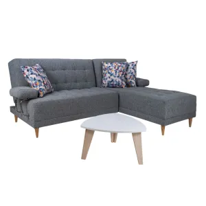 Combo Sofa en L Cama  Bridge Tela Tela Gris   3 Cojines Decorativos   Mesa Centro Da Vinci