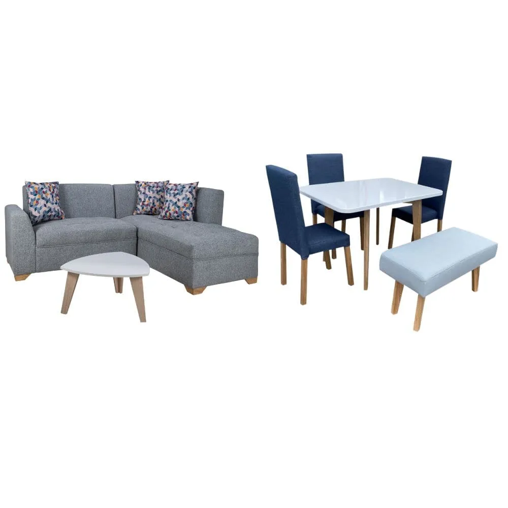 Combo Sofa en L Osaki   Juego de Comedor Nordico