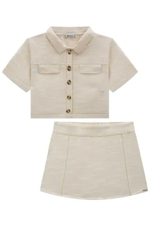 Conjunto de Camisa Cropped e Short Saia em Tecido Maldivas  77470 Lilimoon