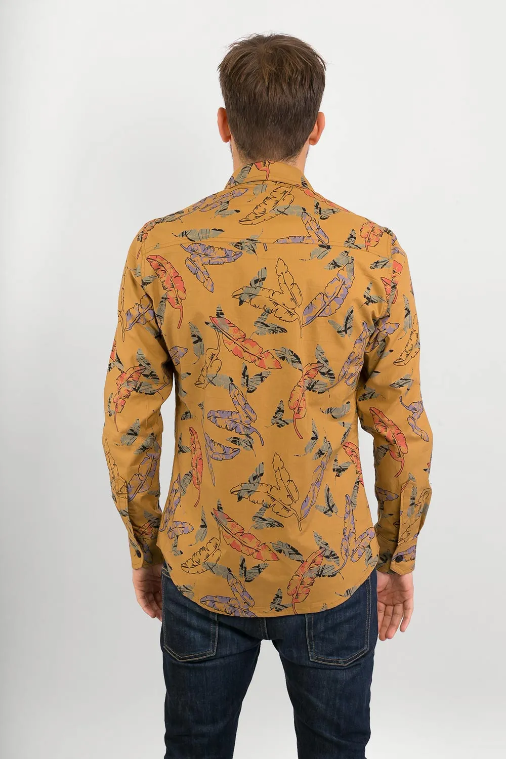 Floral Print Cotton Slim-Fit Long-Sleeve Mens Shirt