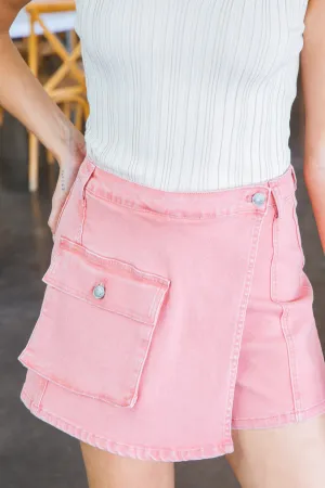 Gracie Denim Cargo Skort, Rose Pink