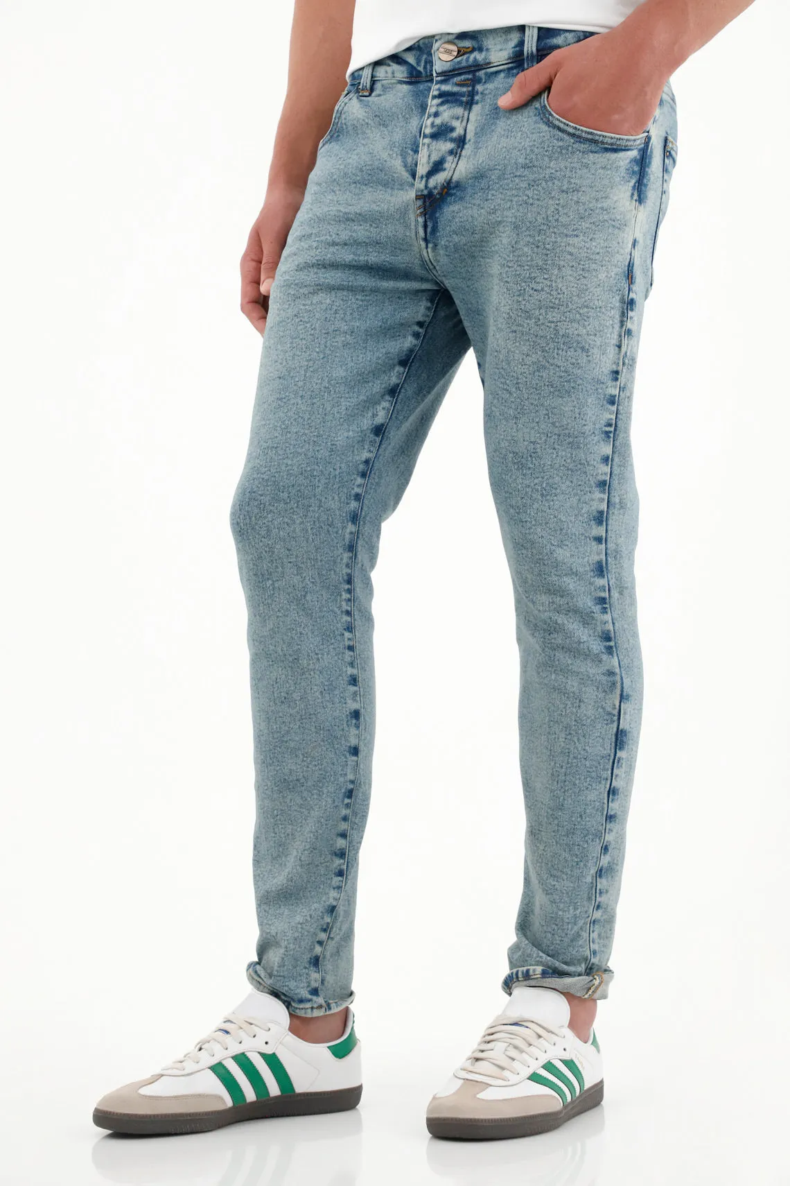 Jean Skinny de tiro medio azul claro para hombre