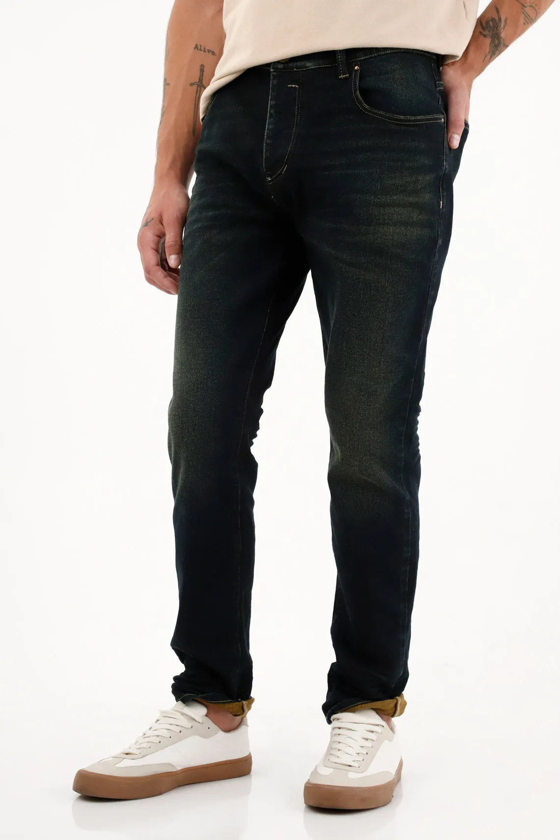 Jean Skinny tiro medio azul oscuro para hombre