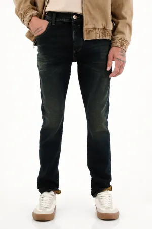 Jean Skinny tiro medio azul oscuro para hombre