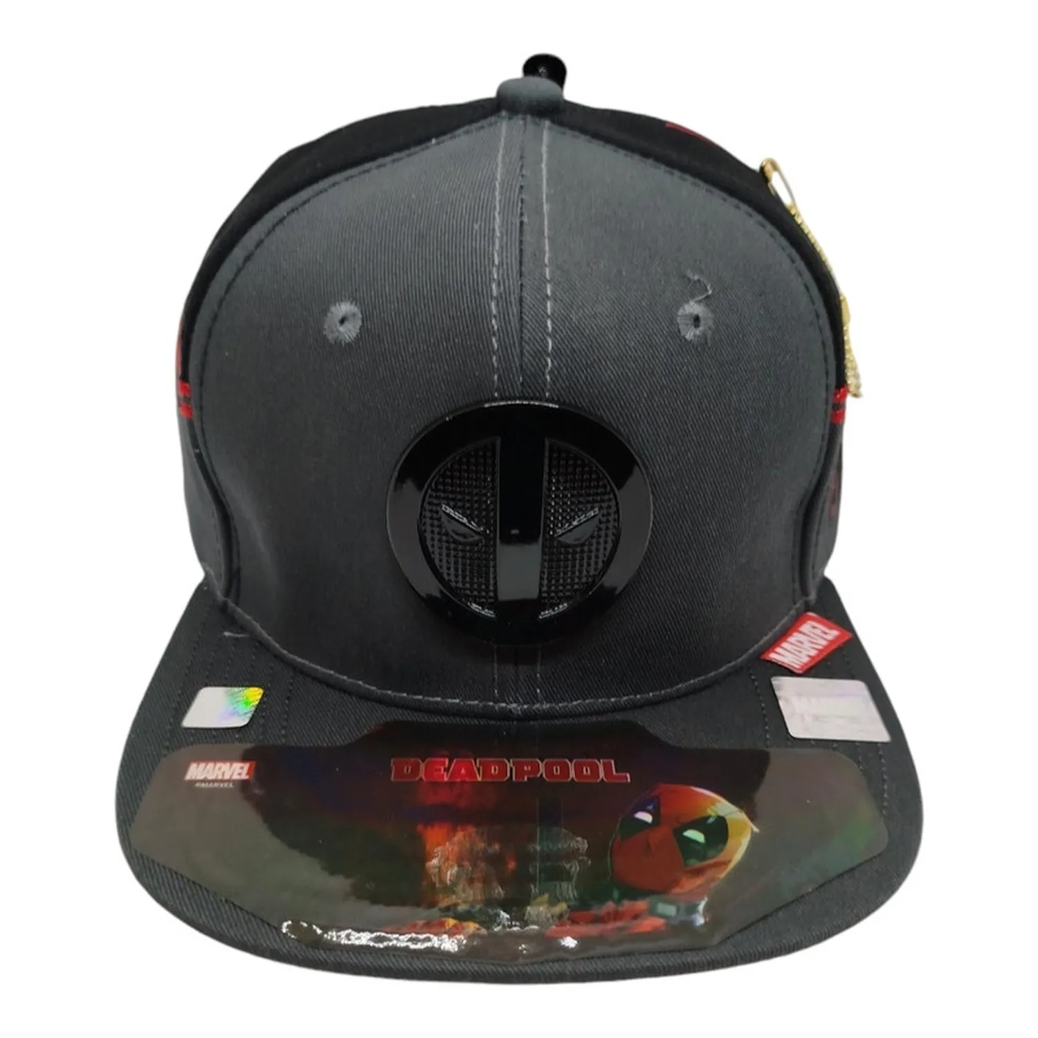 Kndit Caps Gorra Gris Con Negro Placa Negra Logo Deadpool