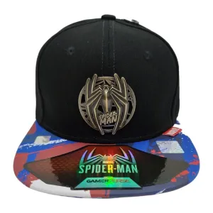 Kndit Caps Gorra Negra Camuflaje Azul Placa Bronce Logo Araña Rayas Spider-Man