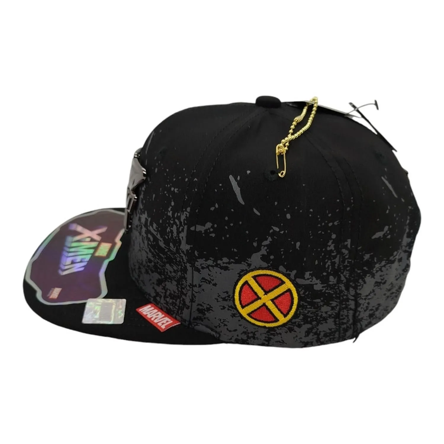 Kndit Caps Gorra Negra Manchas Gris Placa Plateada Logo X-Men