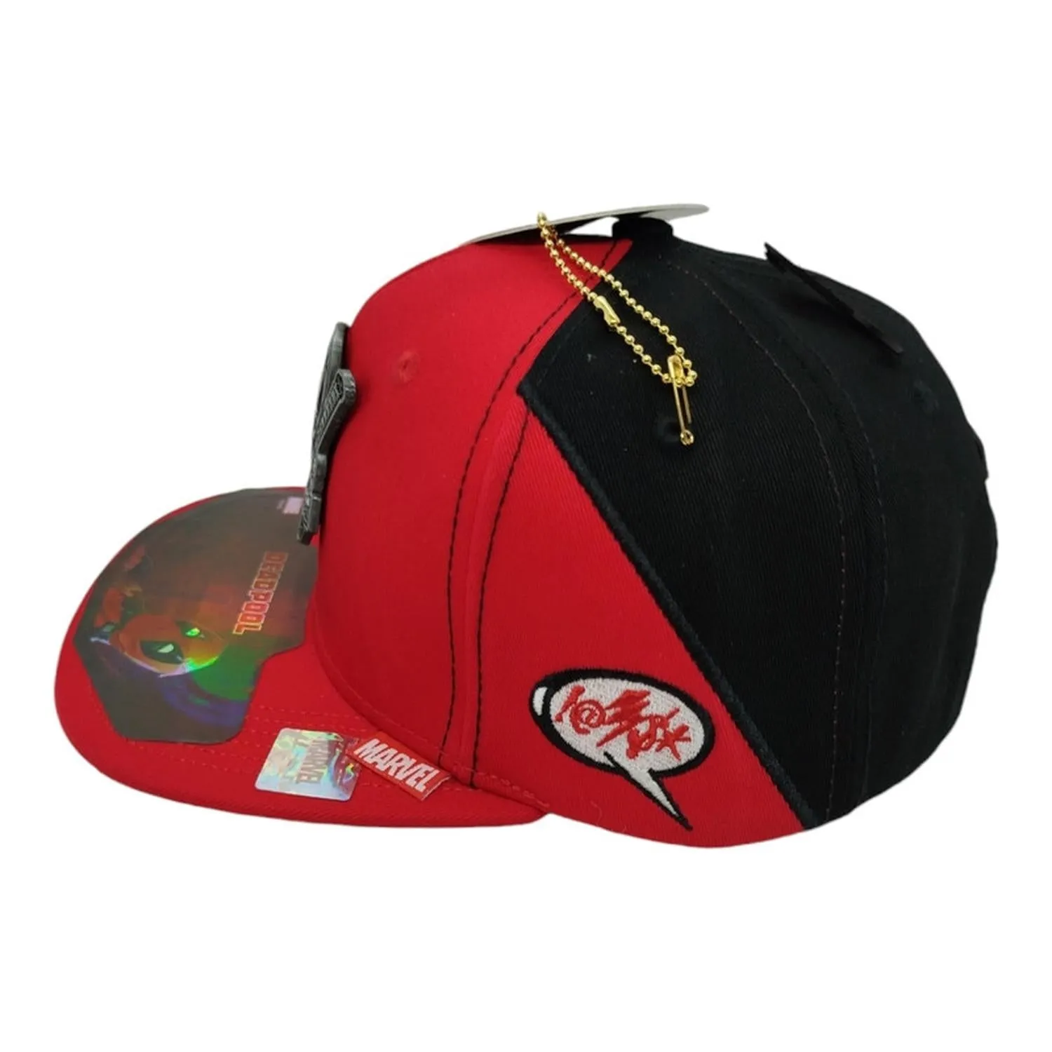 Kndit Caps Gorra Roja Con Negro Placa Plateada Mate Katana Cadenas Deadpool