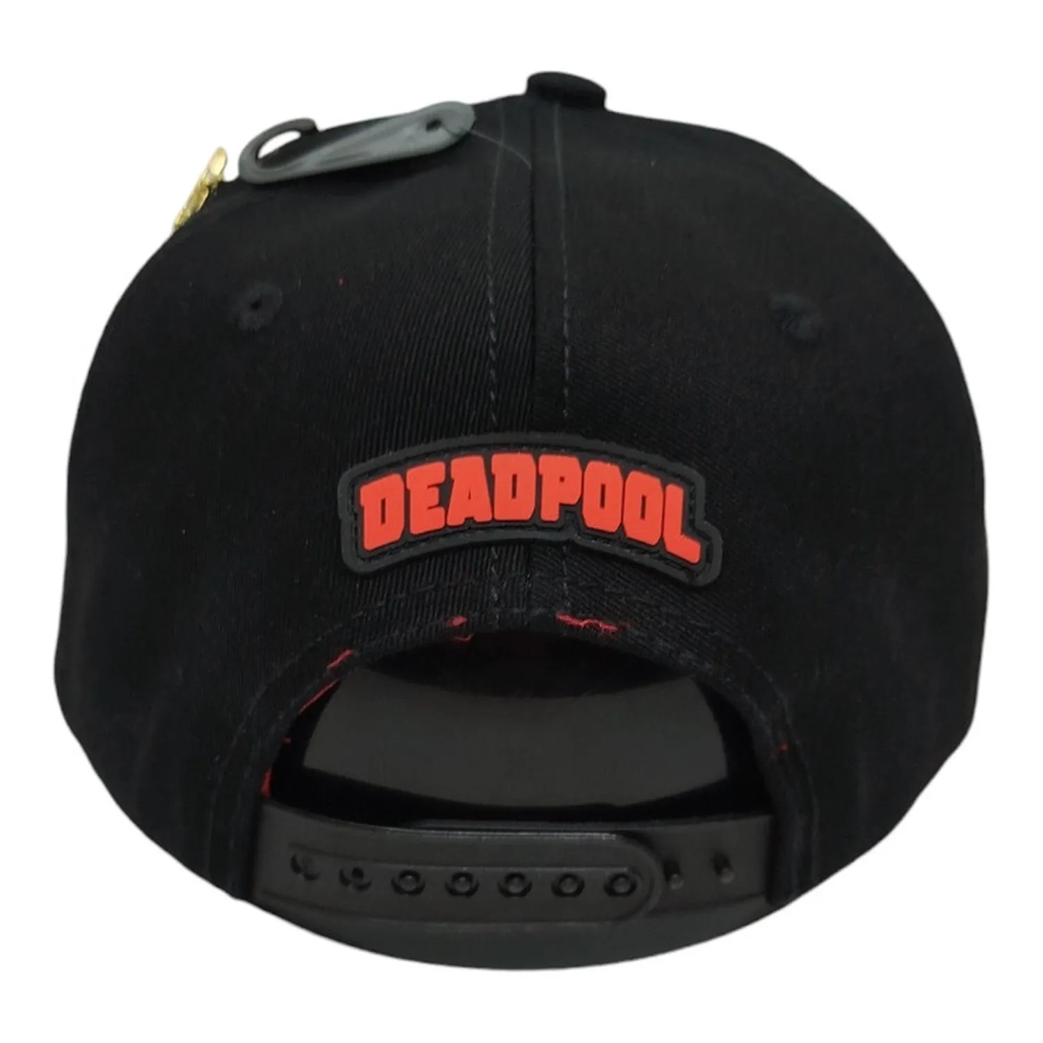 Kndit Caps Gorra Roja Con Negro Placa Plateada Mate Katana Cadenas Deadpool