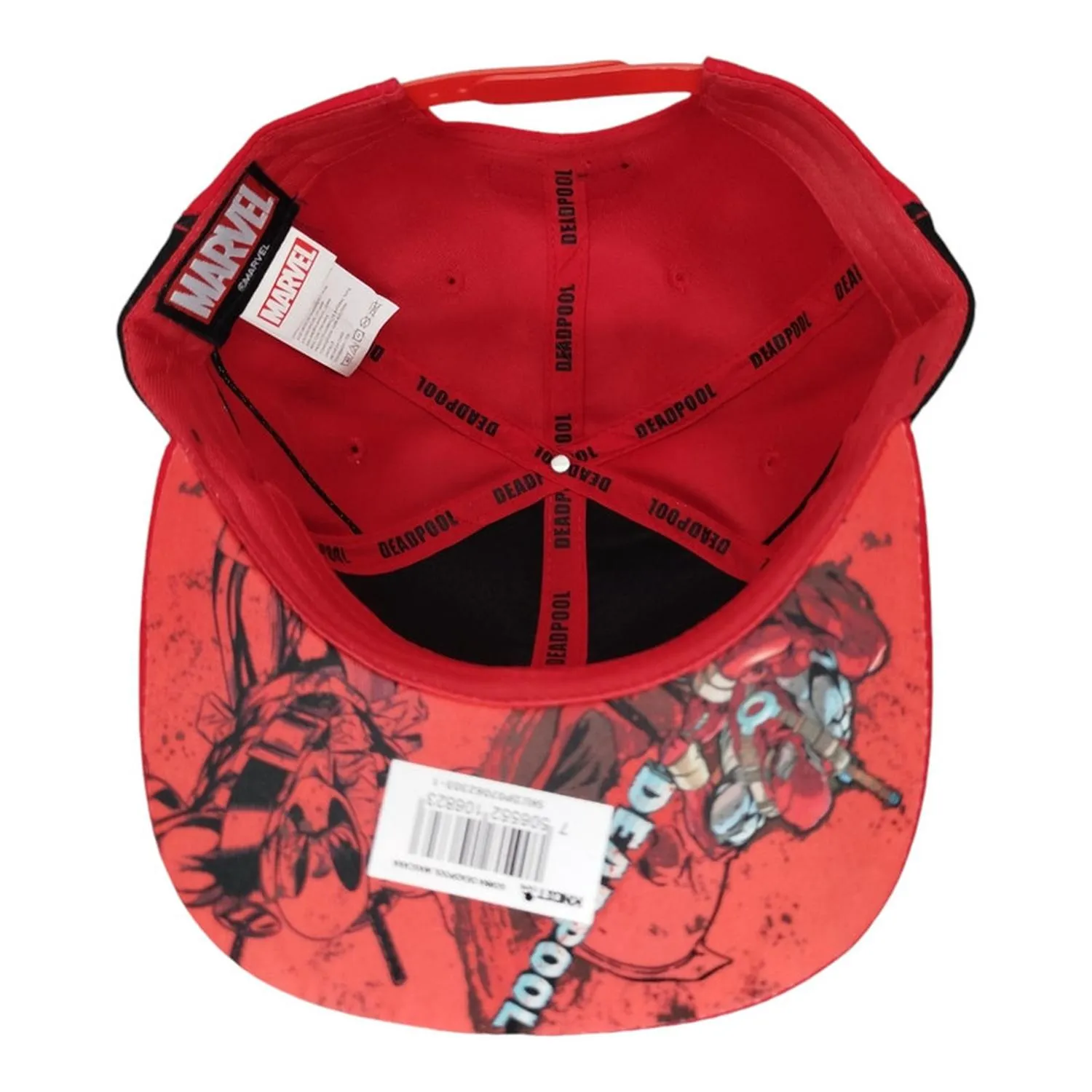 Kndit Caps Gorra Roja Con Negro Visera Roja Placa Plateada Mate Katana Cadenas Deadpool