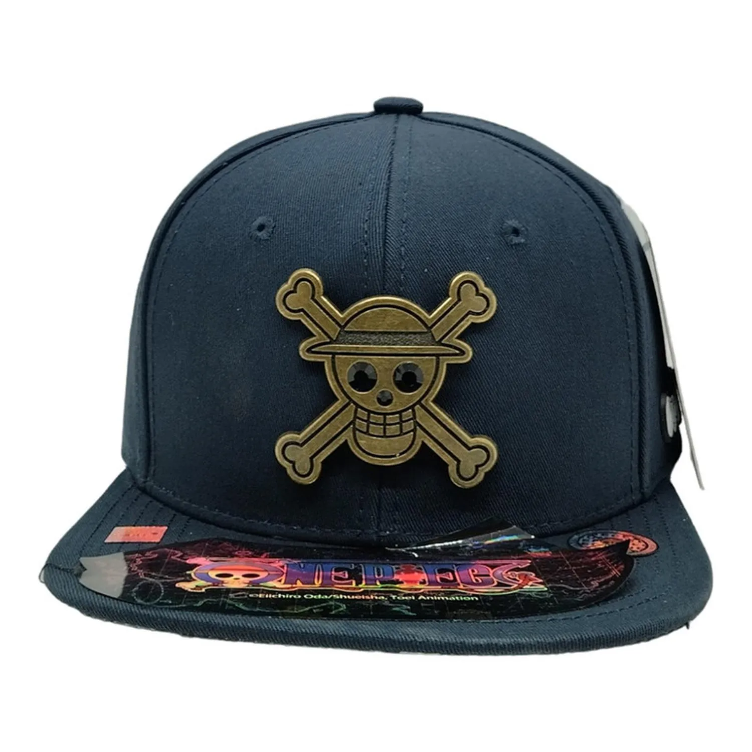 New Arrival Kndit Caps Gorra Azul Marino Placa Bronce Logo Luffy Diamantes Negros 1 One Piece