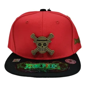 New Arrival Kndit Caps Gorra Roja Con Negro Placa Bronce Logo Luffy One Piece