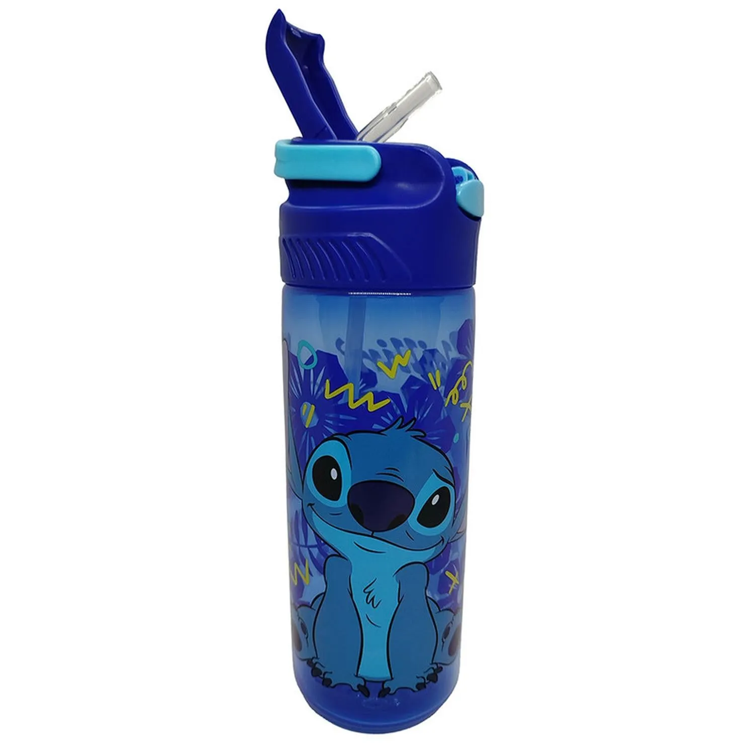 Siglo 21 Botella Transparente Azul Tapón Azul Con Popote Stitch Chillin' Lilo & Stitch