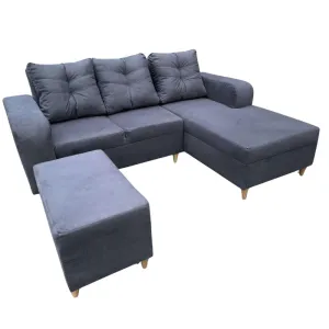 Stylish L-Shaped Sofa from Turkey with Water-Resistant Gray Fabric Puff