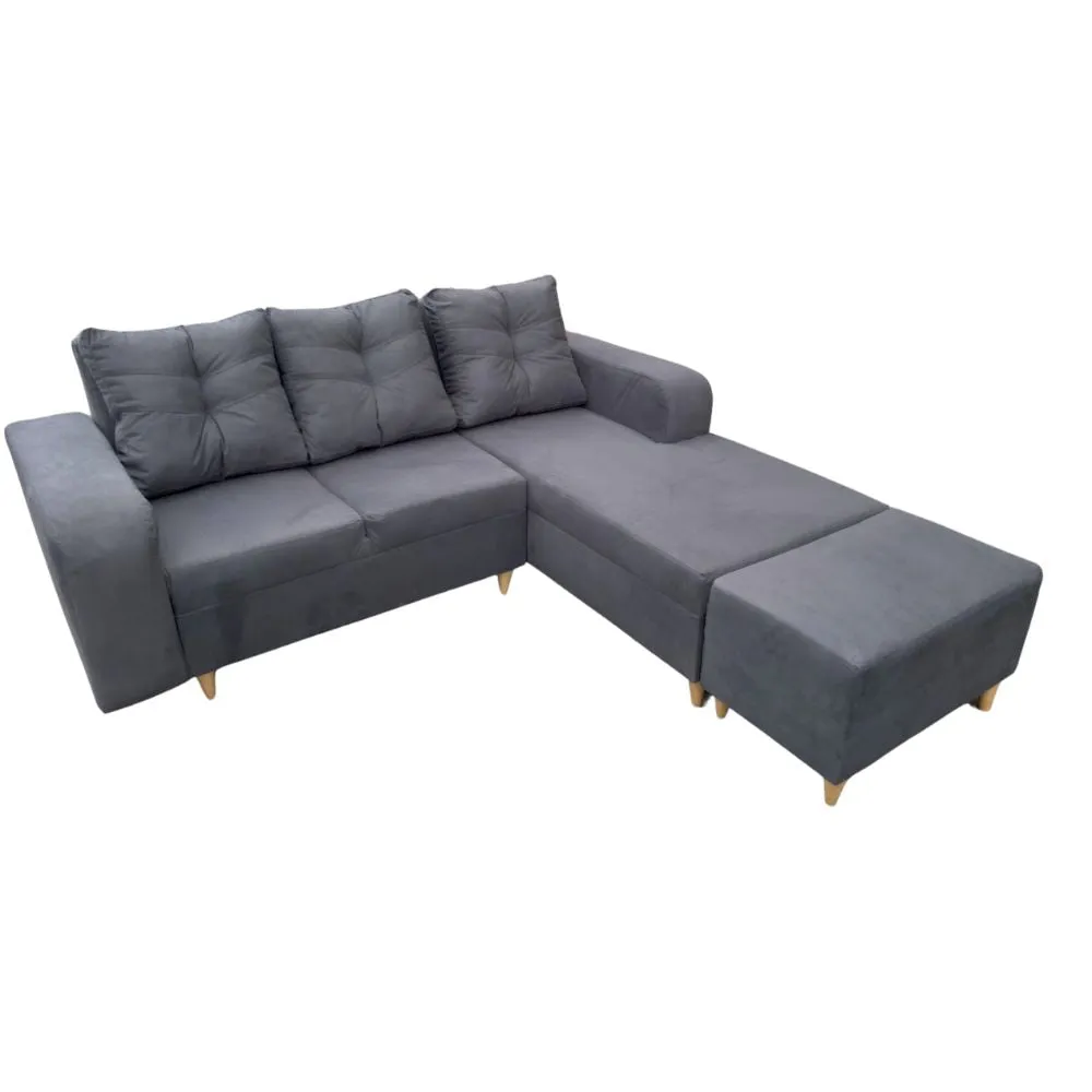 Stylish L-Shaped Sofa from Turkey with Water-Resistant Gray Fabric Puff