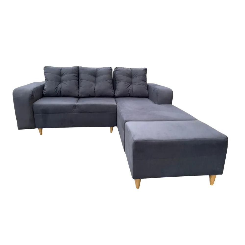 Stylish L-Shaped Sofa from Turkey with Water-Resistant Gray Fabric Puff