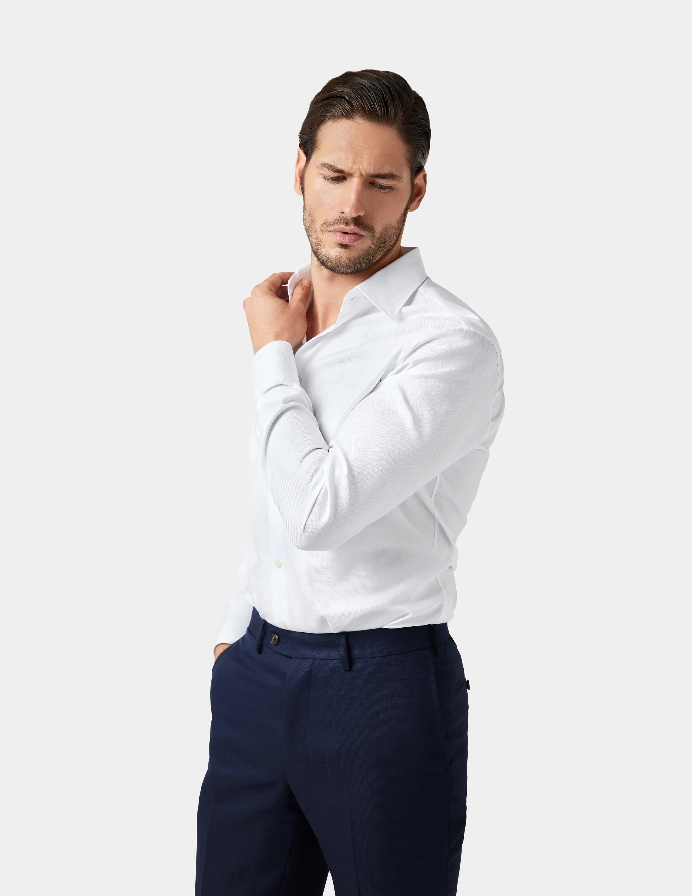 White Textured Slim Fit Shirt