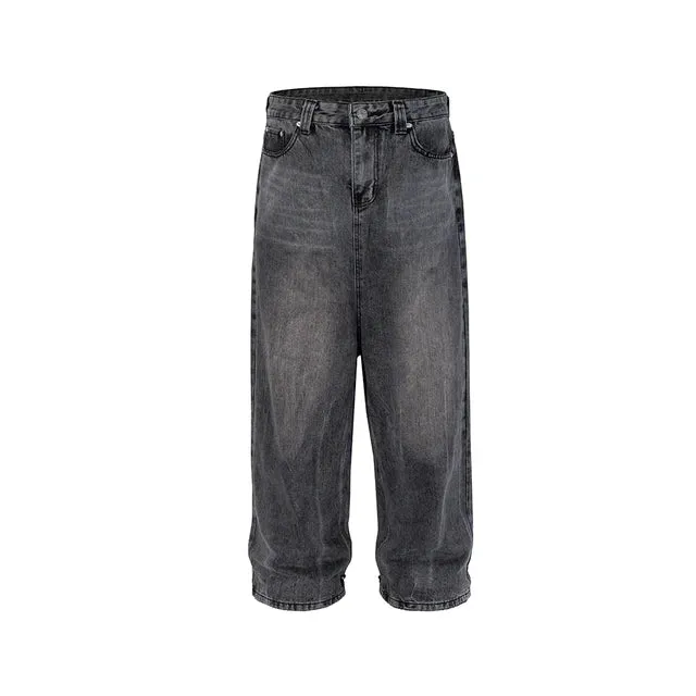 Wiaofellas High Street Washed Damaged Silhouette Baggy Jeans for Men Wide Leg Y2k Casual Loose Denim Trousers Pantalones Hombre Cargo Pants