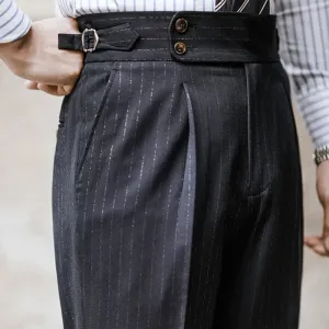 Wiaofellas  -  Metallic Stripe Fashion Pants For Man Office Trouser Men Business Casual Pant British Social Club Outfits Pantalones Hombre