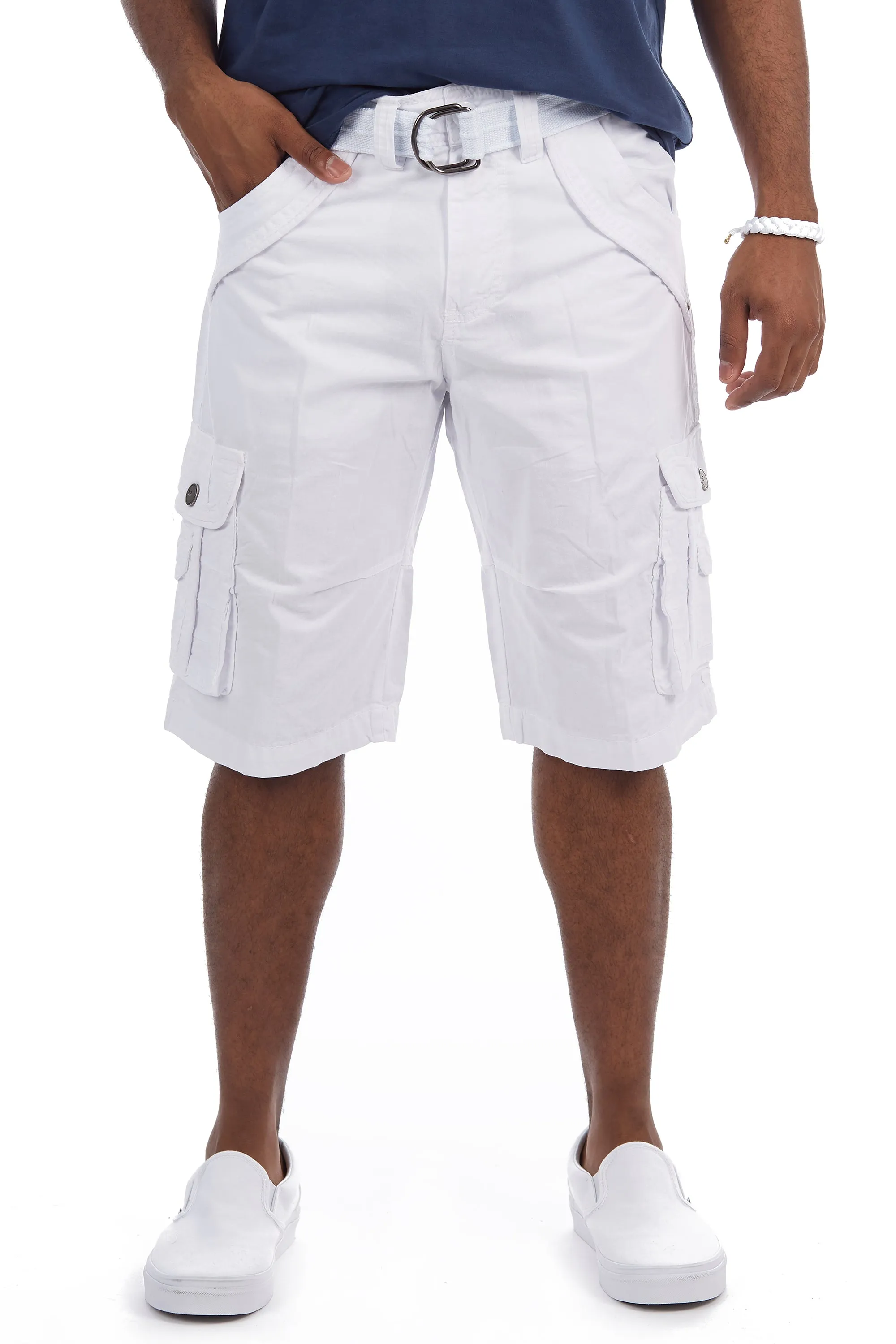 X RAY Men's Belted 12.5" Inseam Knee Length Cotton Cargo Shorts