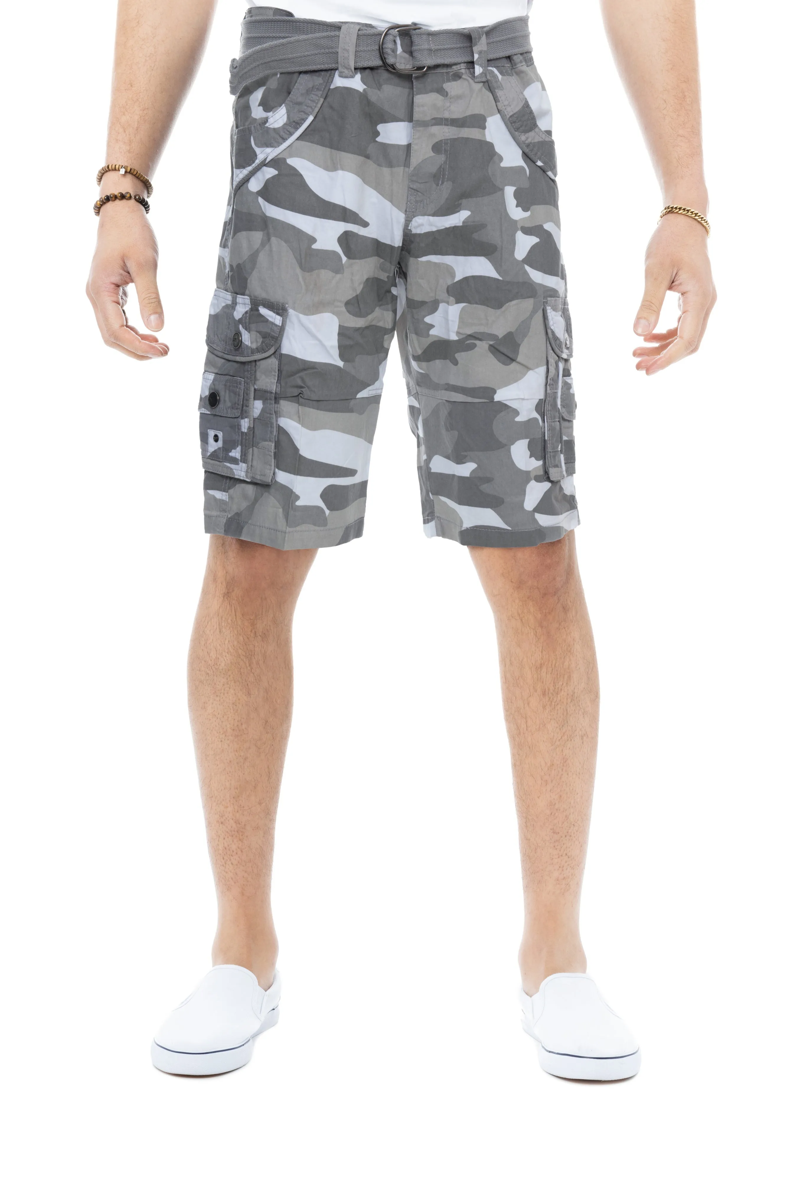 X RAY Men's Belted 12.5" Inseam Knee Length Cotton Cargo Shorts